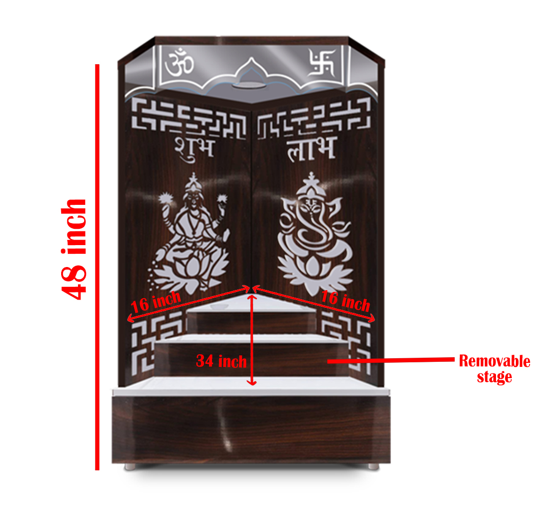 The Temple hub Wooden Temple | Brown Corner Mandir With LED Light Puja Mandir For Home & Office Decor - Image 6