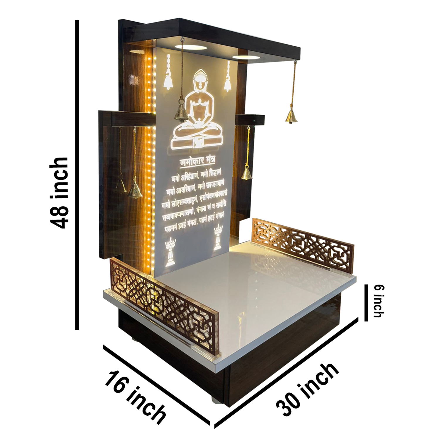 The Temple hub Wooden Temple | Brown Mandir With LED Light Puja Mandir For Home & Office Decor - Image 3