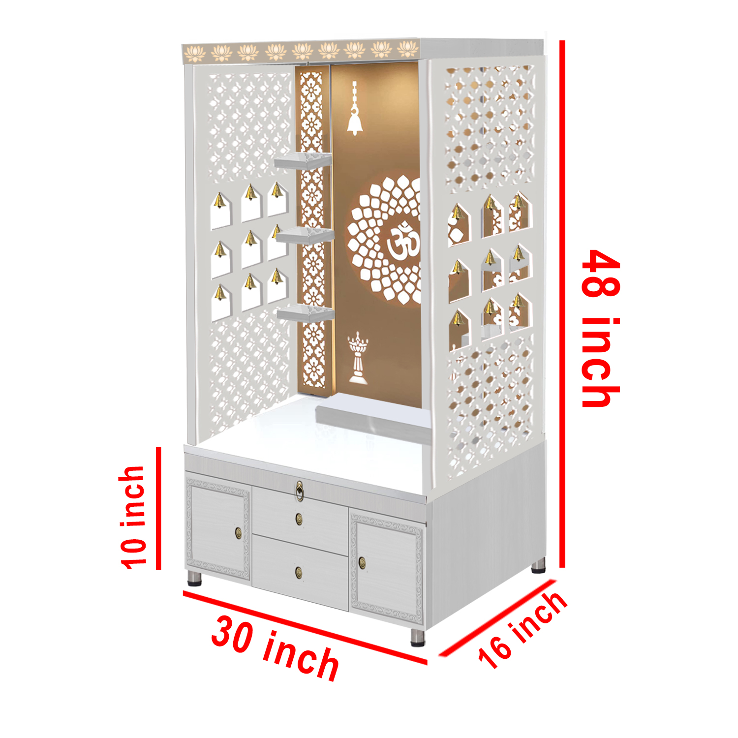 The Temple hub Wooden Temple | White Mandir With LED Light Puja Mandir For Home & Office Decor - Image 3