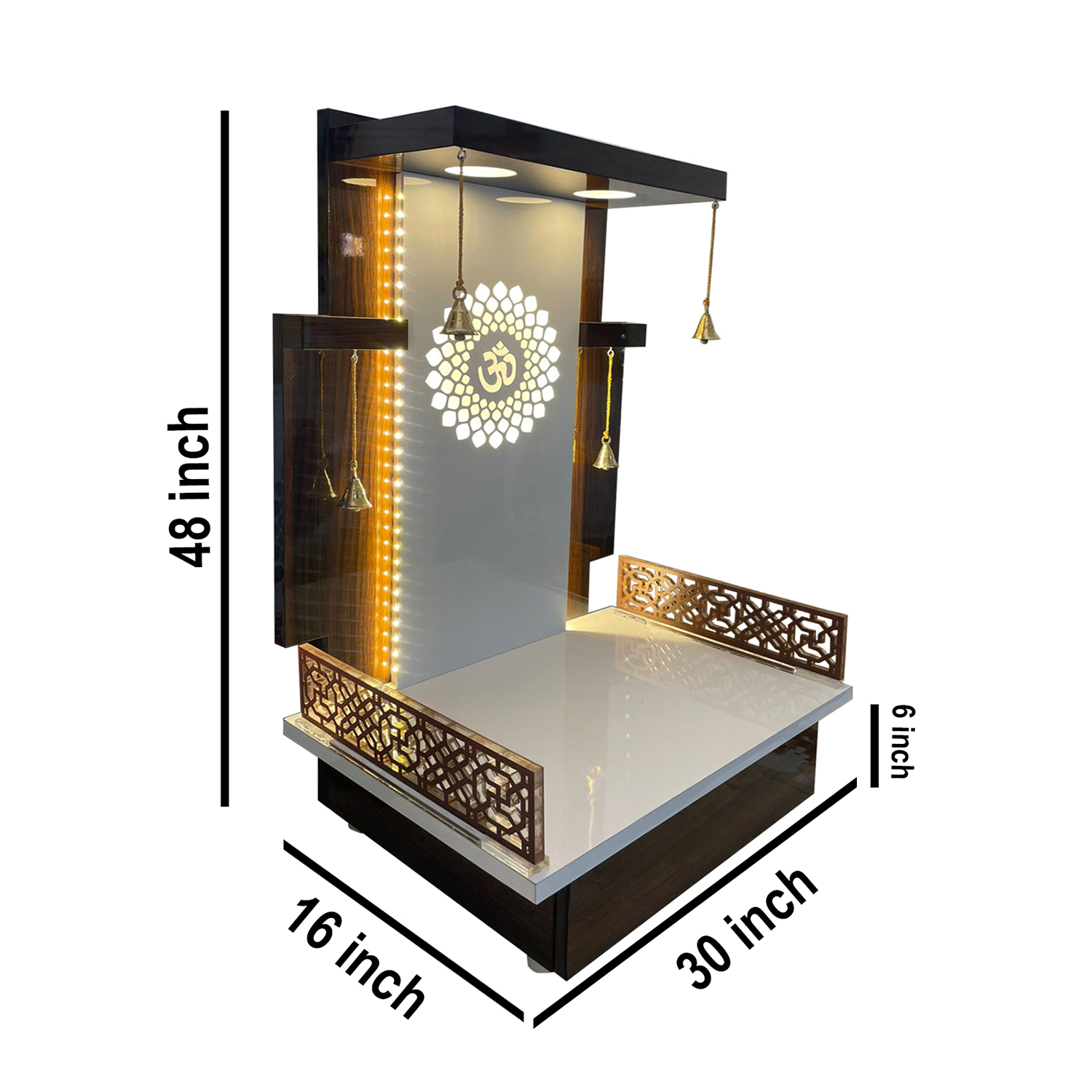 The Temple hub Wooden Temple | Brown Mandir With LED Light Puja Mandir For Home & Office Decor - Image 5