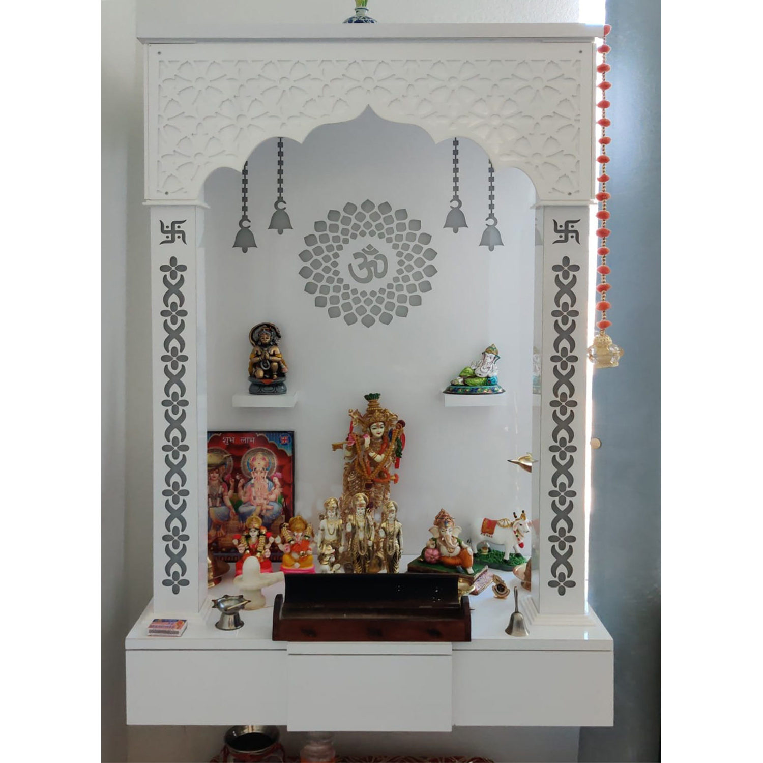 The Temple hub Wooden Temple | White Piller Mandir With LED Light Puja Mandir For Home & Office Decor - Image 2