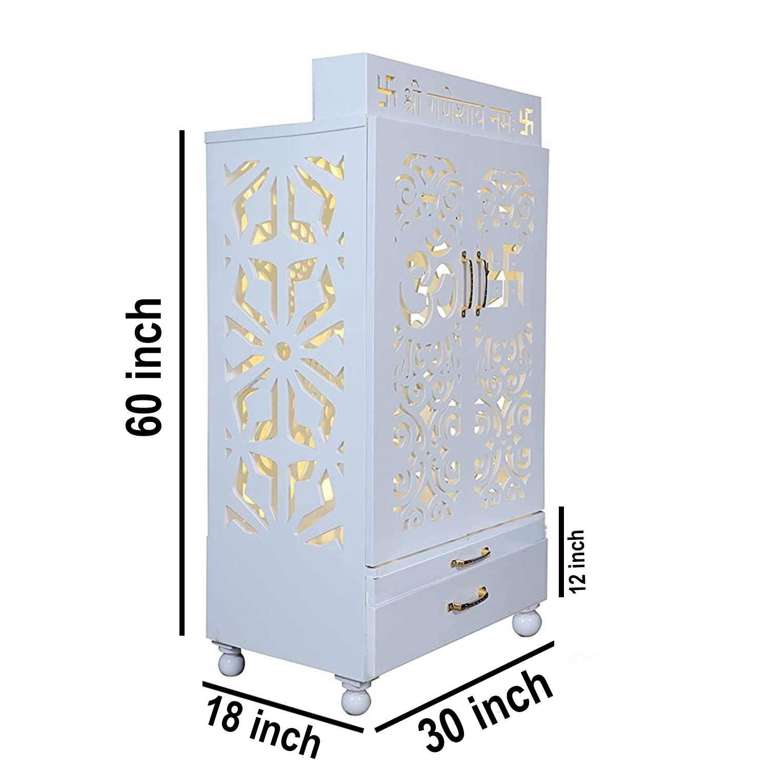 The Temple hub Wooden Temple | White Door Mandir With LED Light Puja Mandir For Home & Office Decor - Image 6