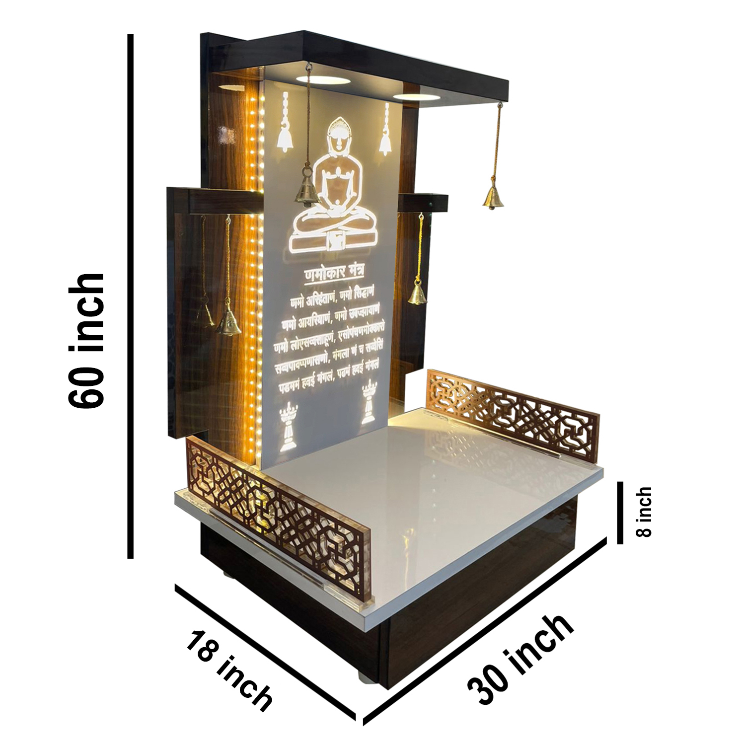 The Temple hub Wooden Temple | Brown Mandir With LED Light Puja Mandir For Home & Office Decor - Image 4