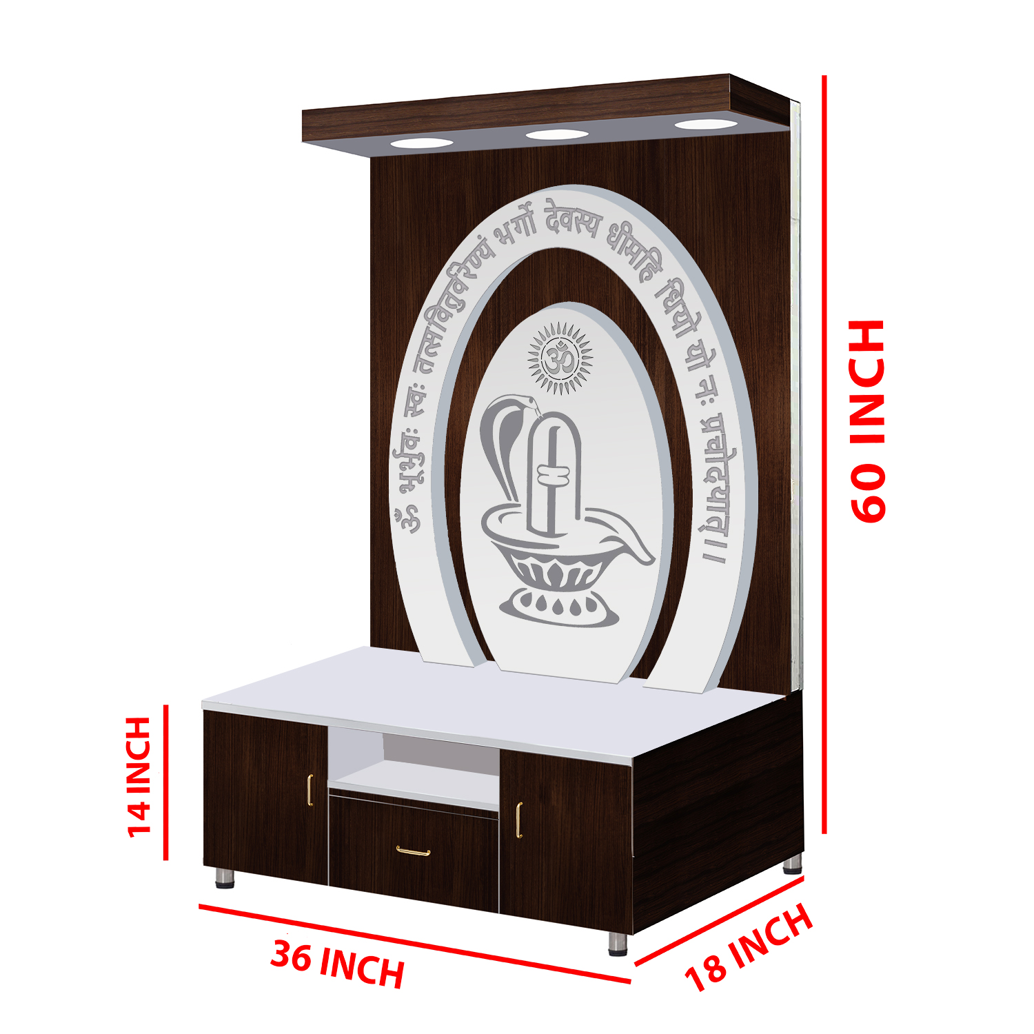 The Temple hub Wooden Temple | Brown 3D Mandir With LED Light Puja Mandir For Home & Office Decor - Image 3