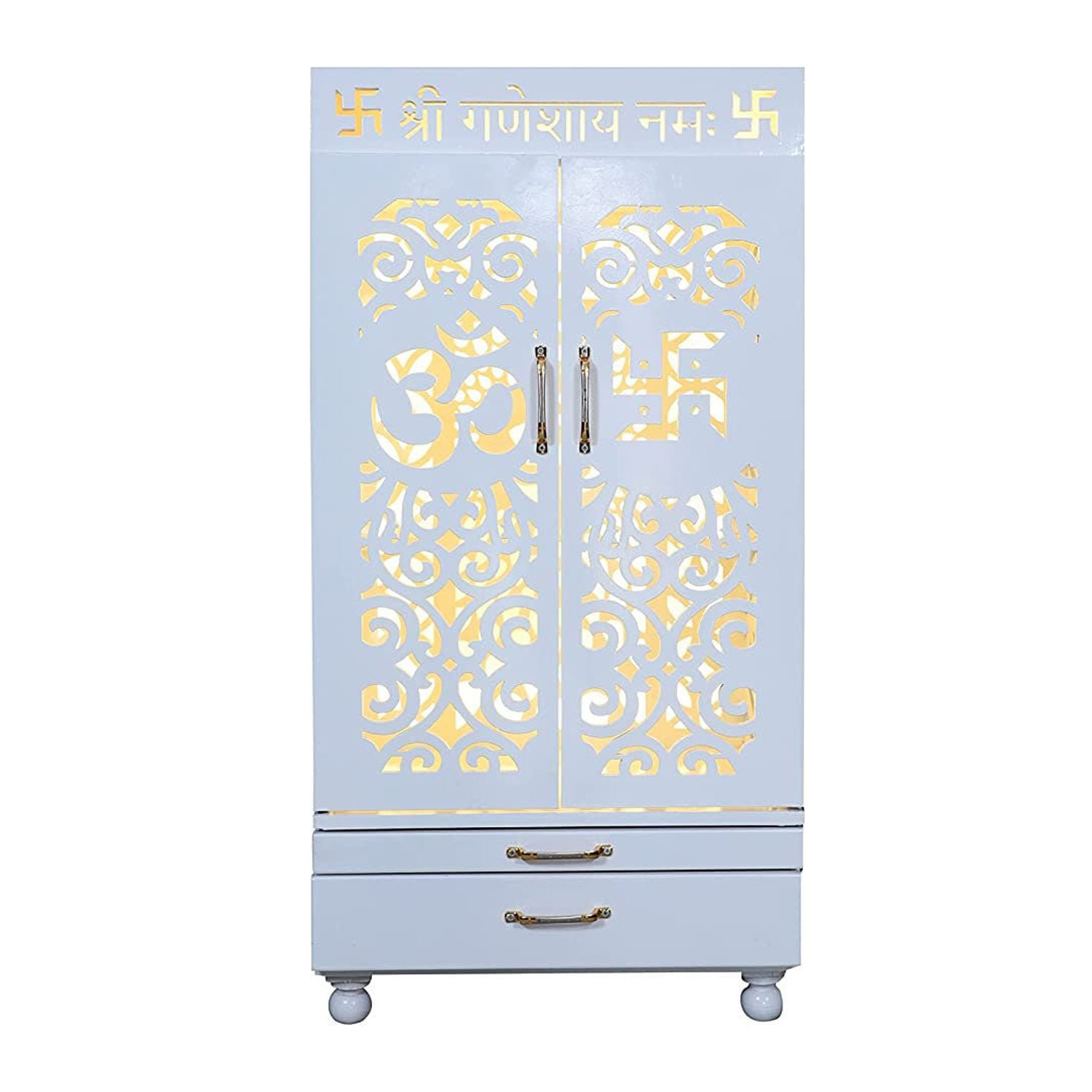 The Temple hub Wooden Temple | White Door Mandir With LED Light Puja Mandir For Home & Office Decor - Image 2