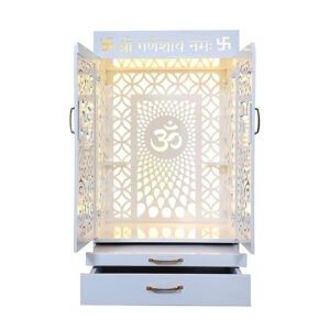 The Temple hub Wooden Temple | White Door Mandir With LED Light Puja Mandir For Home & Office Decor