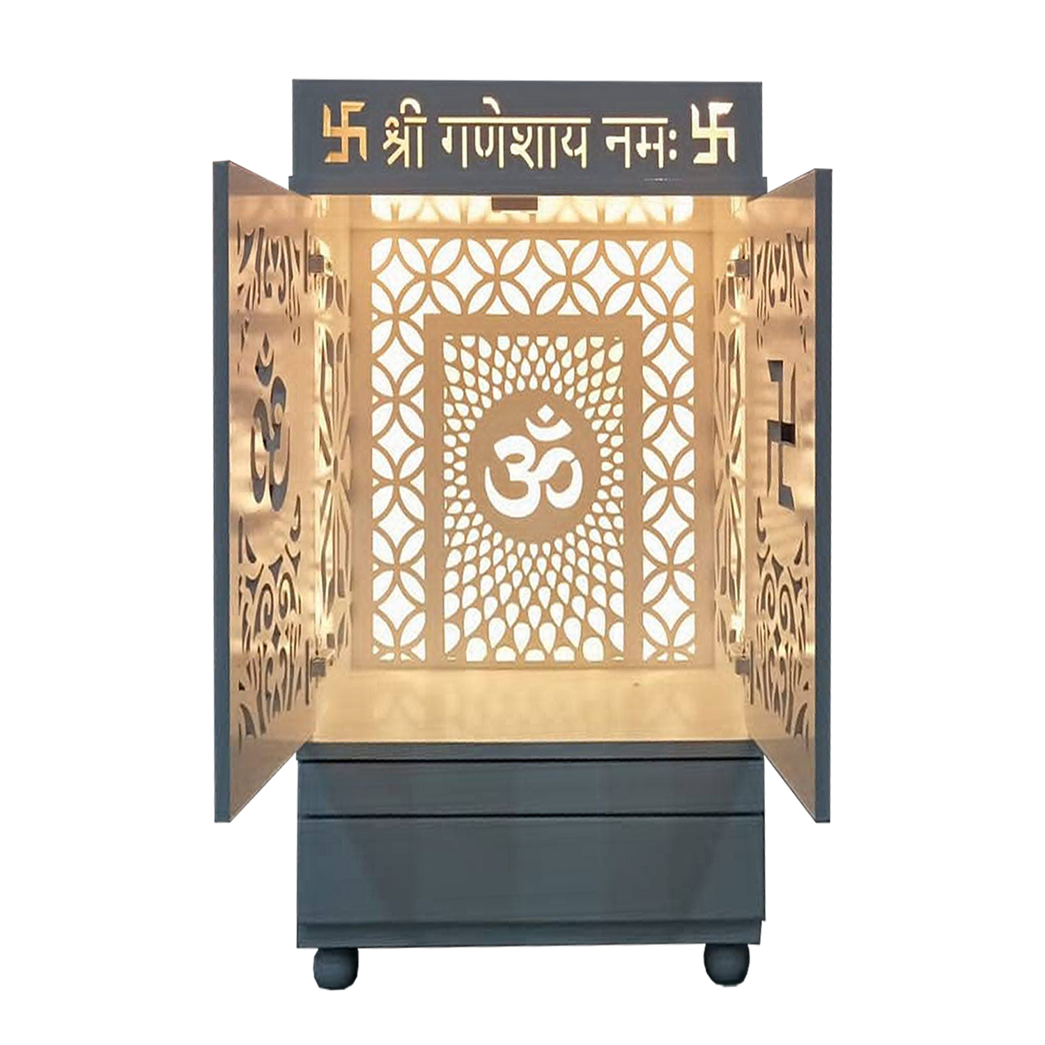 The Temple hub Wooden Temple | White Door Mandir With LED Light Puja Mandir For Home & Office Decor - Image 3