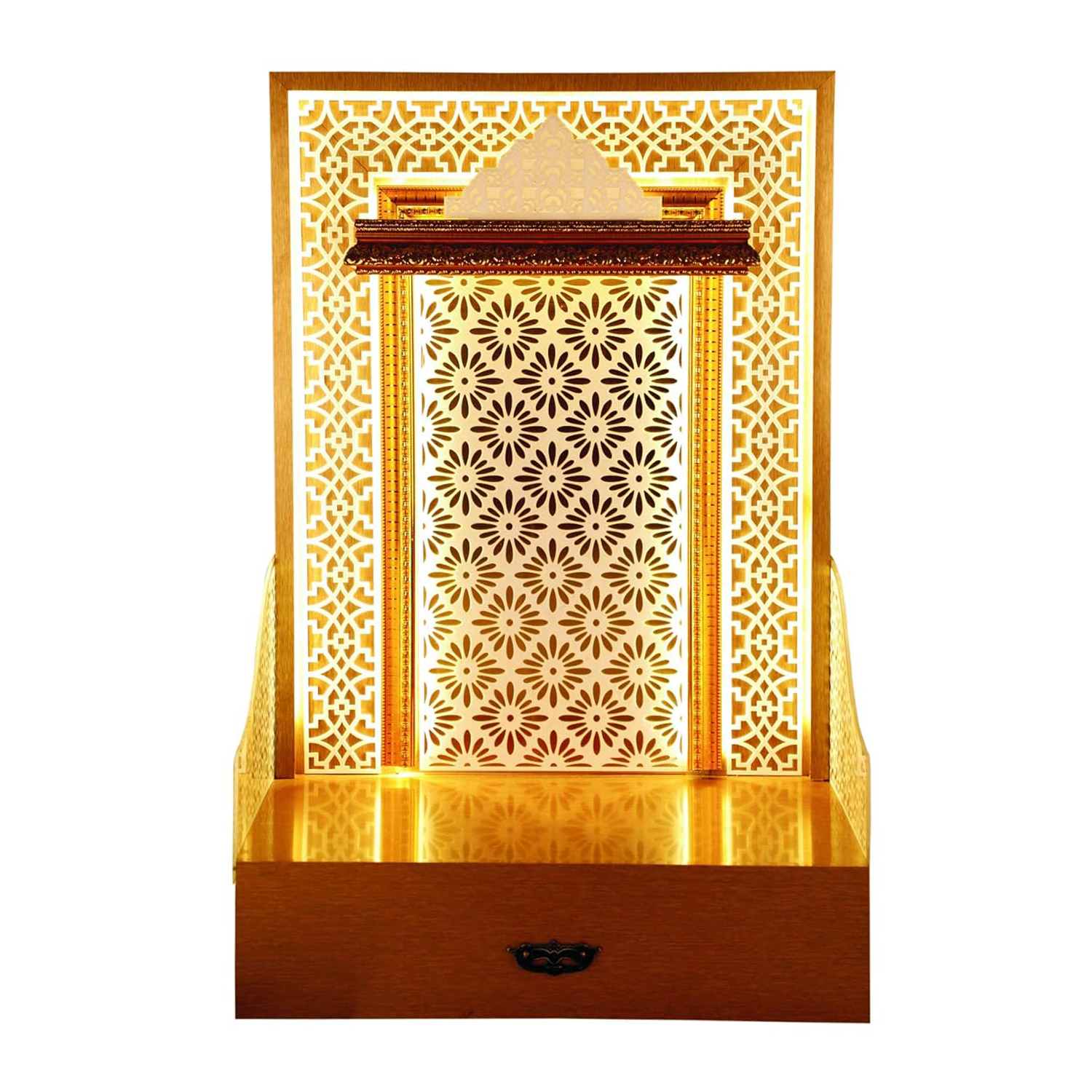 The Temple hub Wooden Temple | Golden Mandir With LED Light Puja Mandir For Home & Office Decor - Image 2
