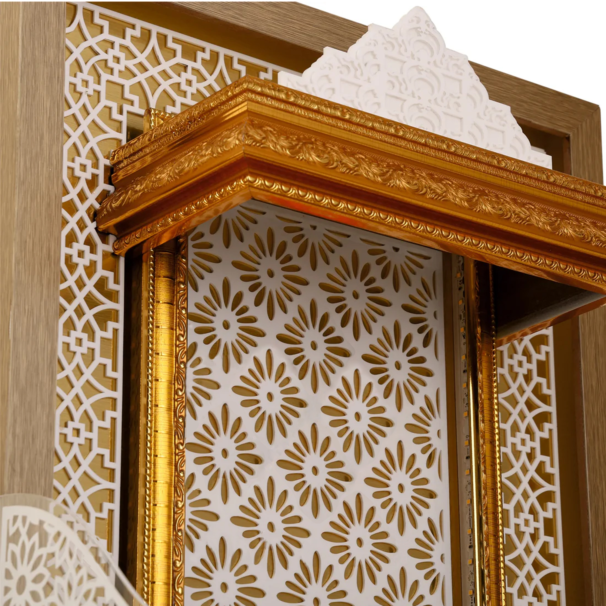 The Temple hub Wooden Temple | Golden Mandir With LED Light Puja Mandir For Home & Office Decor - Image 3