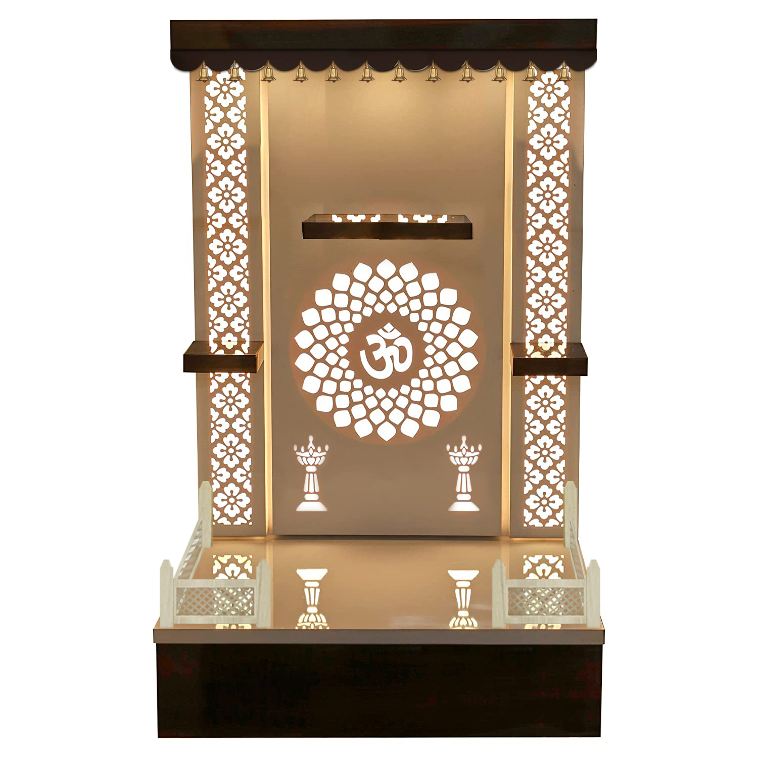 The Temple hub Wooden Temple | White Mandir With LED Light Puja Mandir For Home & Office Decor