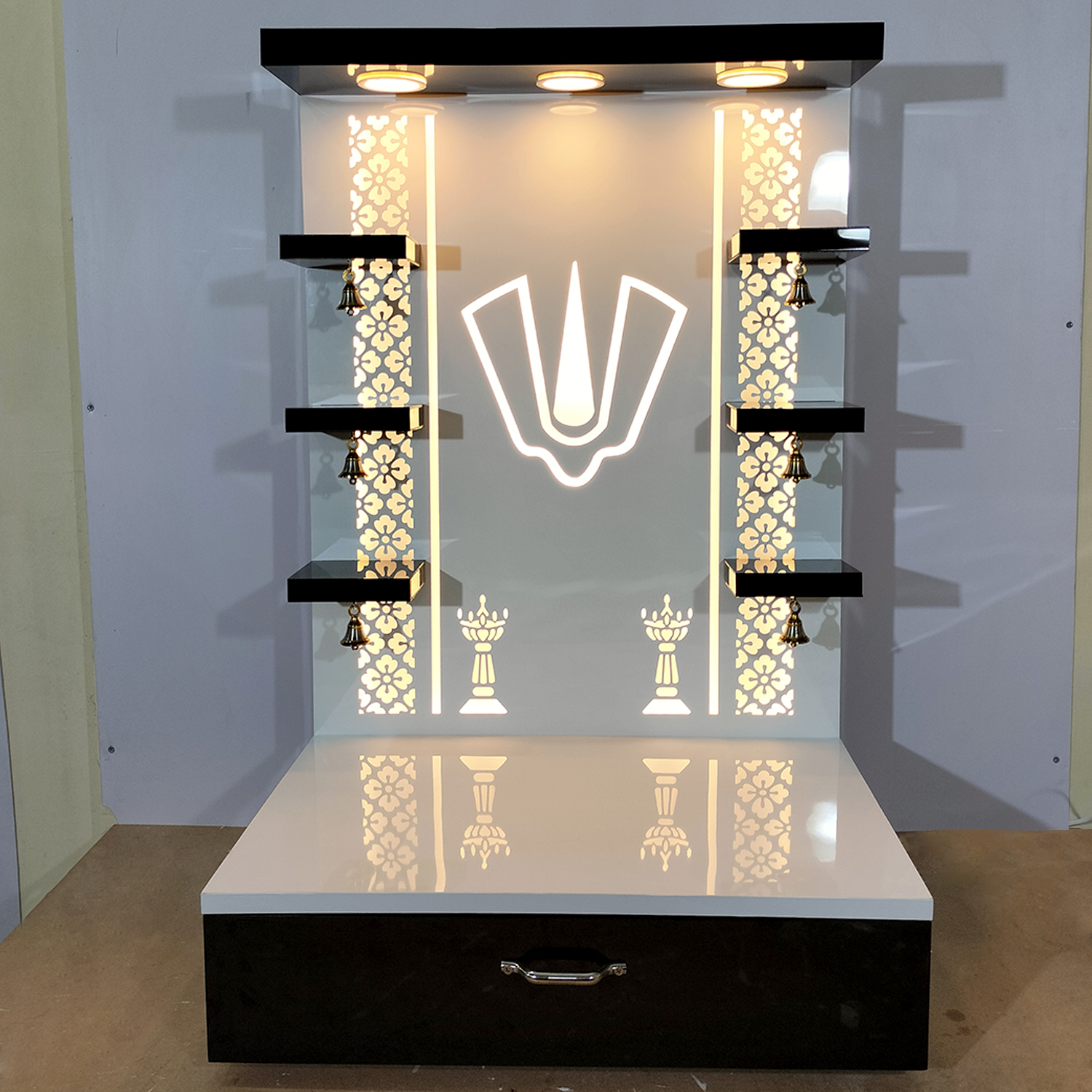 The Temple hub Wooden Temple | Black Mandir With LED Light Puja Mandir For Home & Office Decor - Image 5