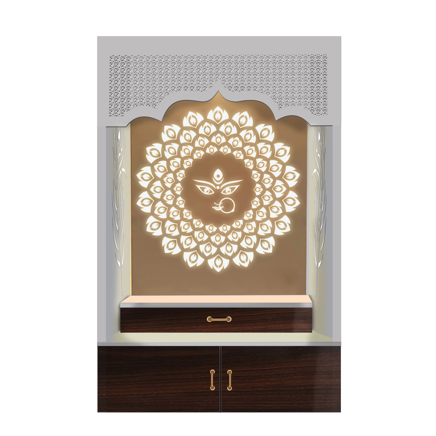 The Temple hub Wooden Temple | White Mandir With LED Light Puja Mandir For Home & Office Decor - Image 2