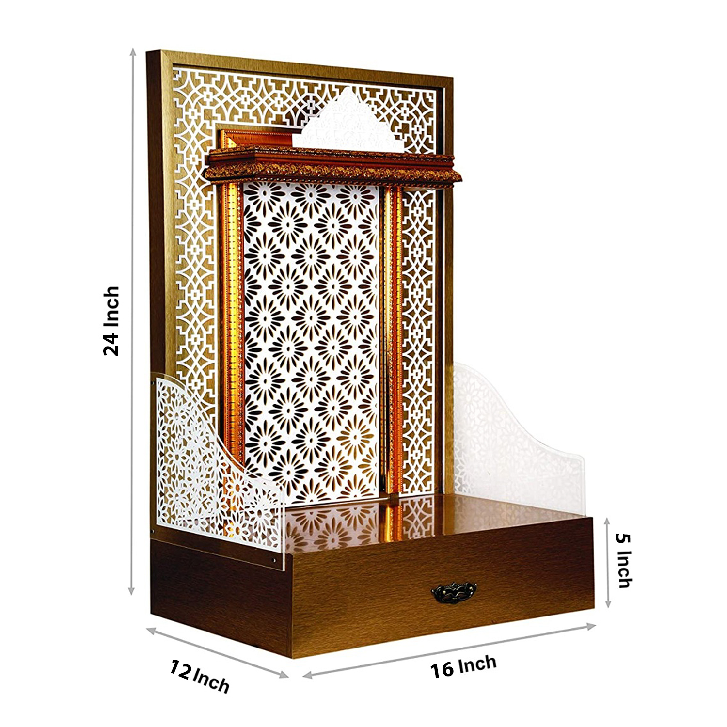 The Temple hub Wooden Temple | Golden Mandir With LED Light Puja Mandir For Home & Office Decor - Image 5