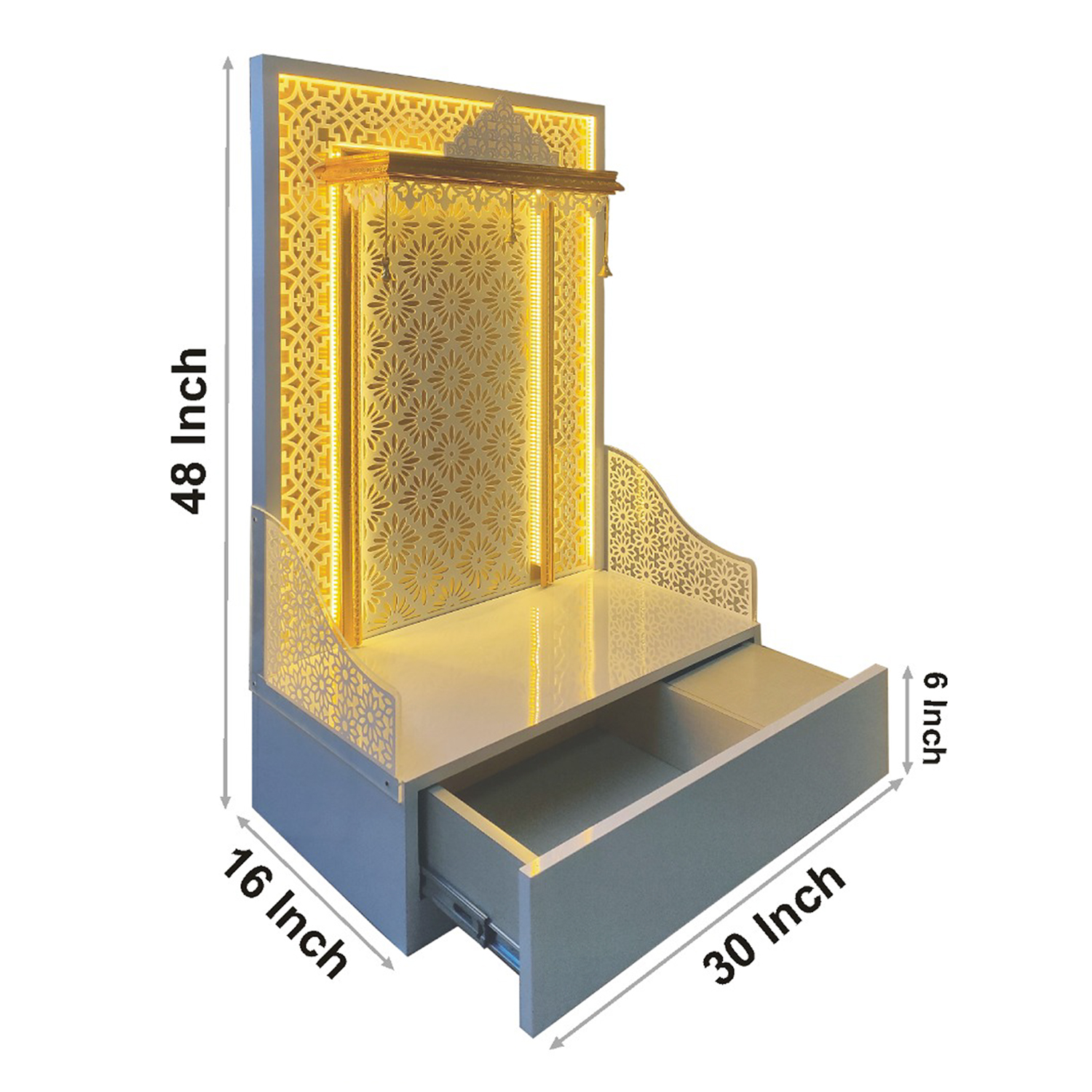 The Temple hub Wooden Temple | White Mandir With LED Light Puja Mandir For Home & Office Decor - Image 7