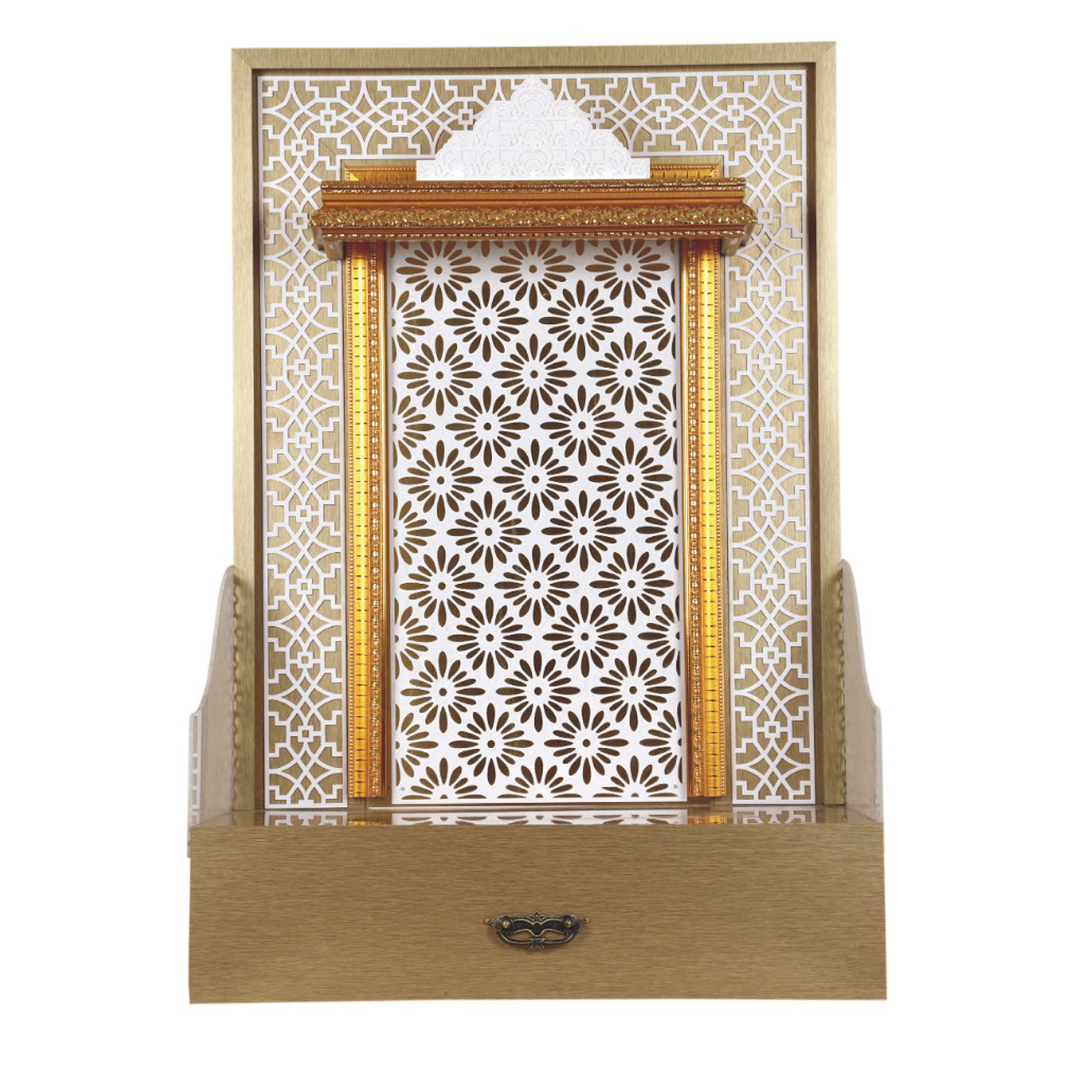 The Temple hub Wooden Temple | Golden Mandir With LED Light Puja Mandir For Home & Office Decor
