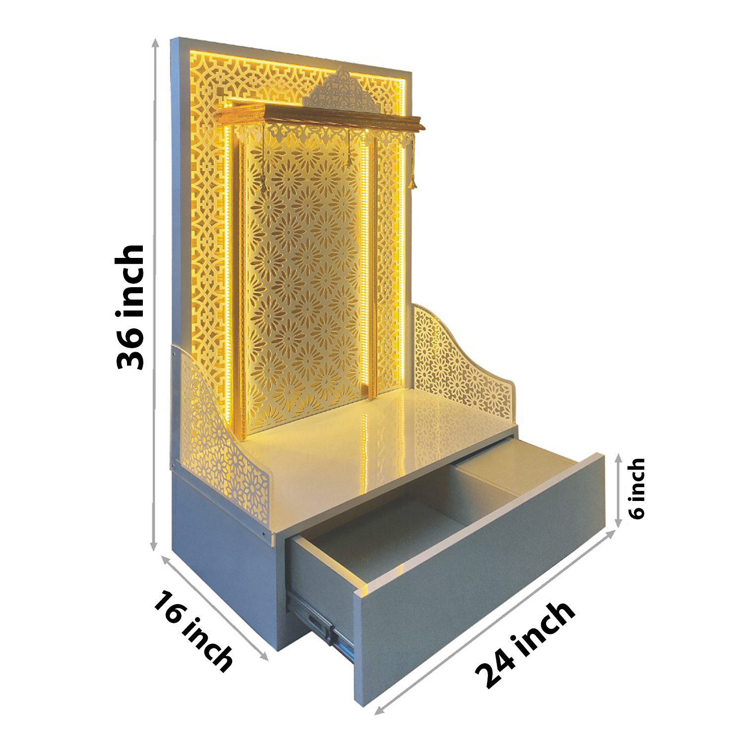 The Temple hub Wooden Temple | White Mandir With LED Light Puja Mandir For Home & Office Decor - Image 6