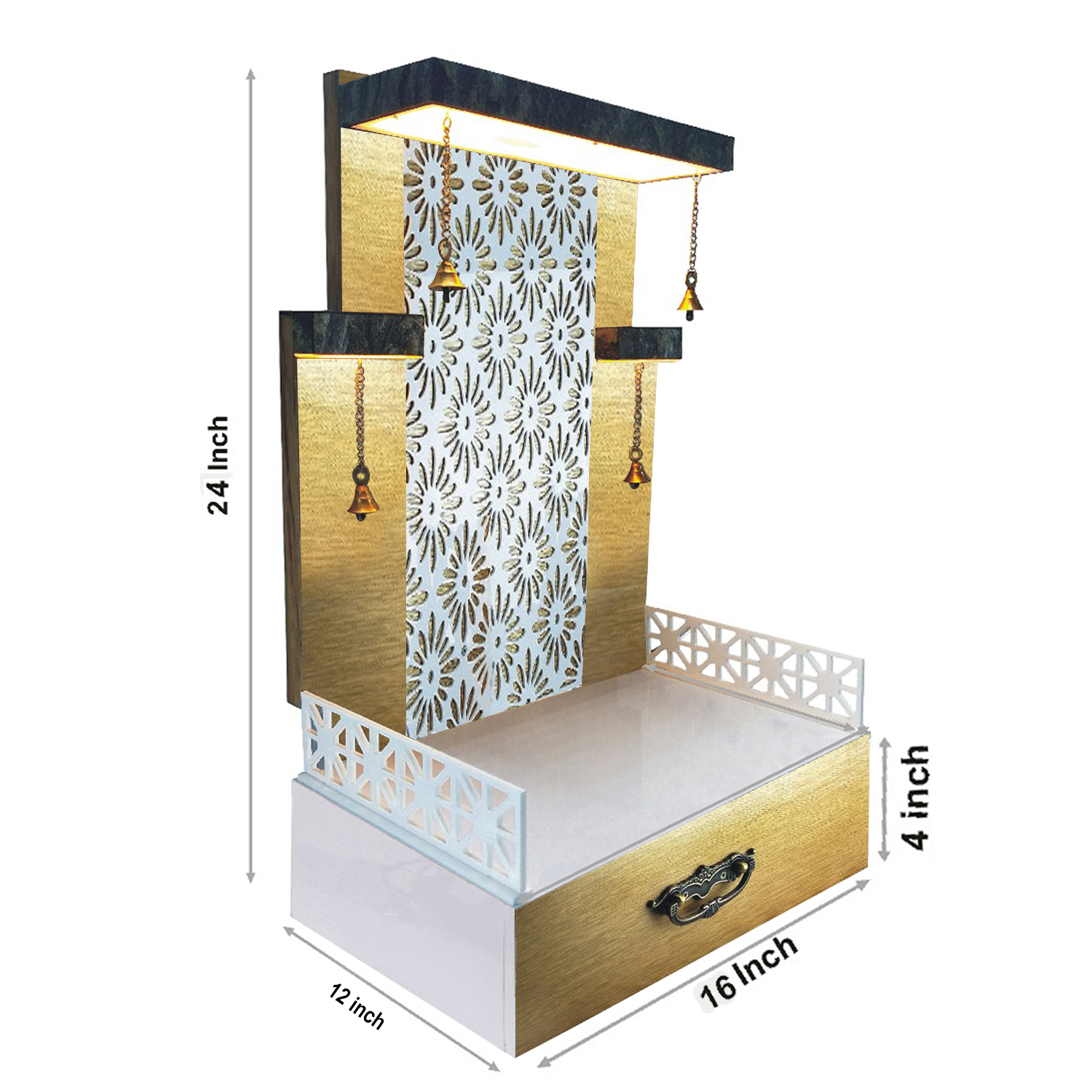 The Temple hub Wooden Temple | Golden Mandir With LED Light Puja Mandir For Home & Office Decor - Image 4
