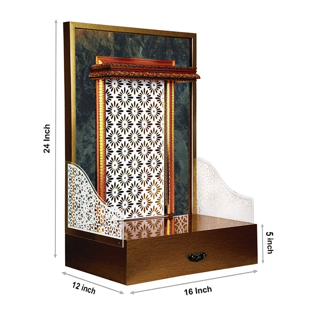 The Temple hub Wooden Temple | Golden Mandir With LED Light Puja Mandir For Home & Office Decor - Image 4