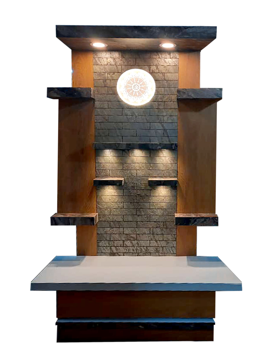 The Temple hub Wooden Temple | Stone Texture Mandir With LED Light Puja Mandir For Home & Office Decor