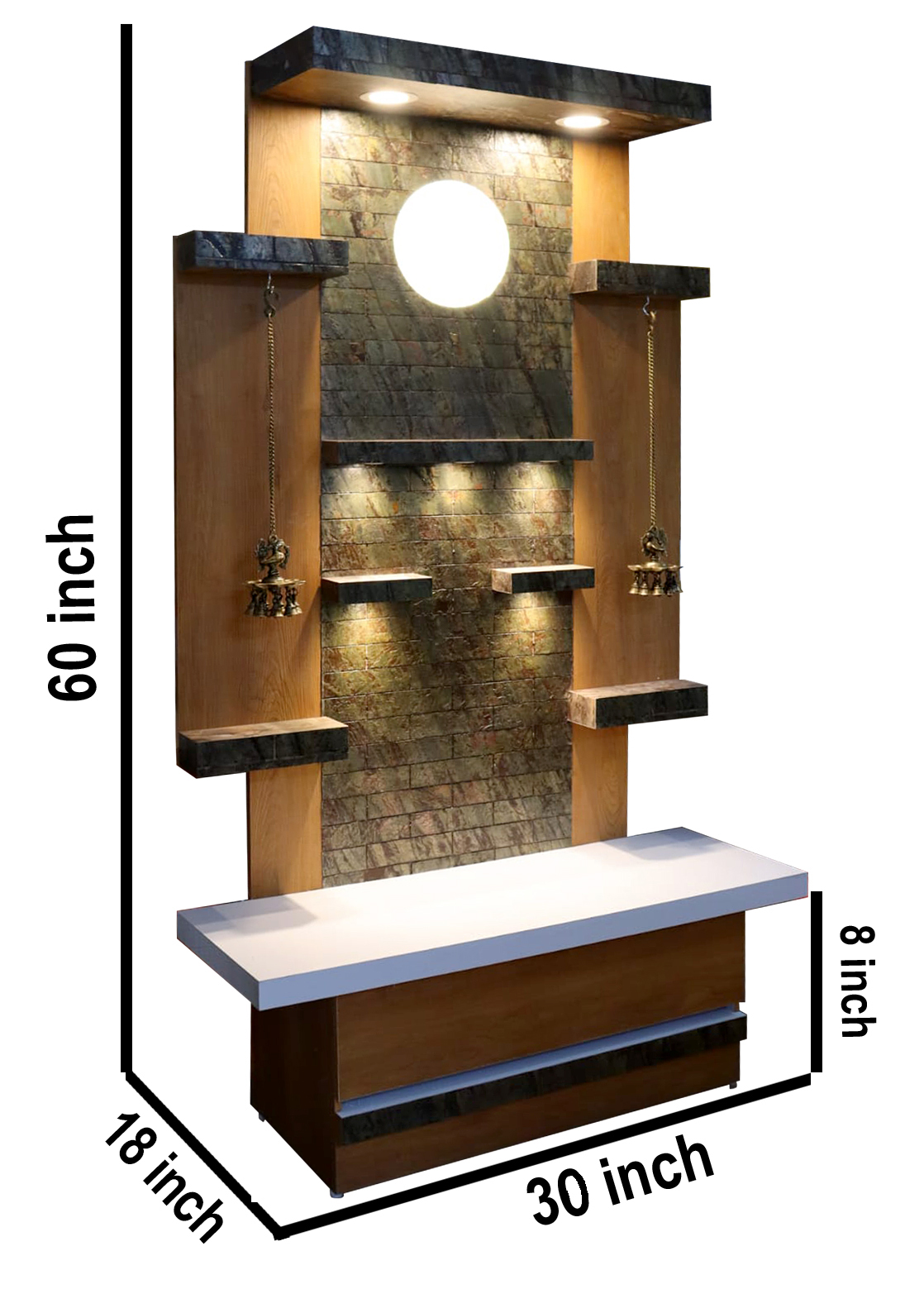 The Temple hub Wooden Temple | Stone Texture Mandir With LED Light Puja Mandir For Home & Office Decor - Image 6