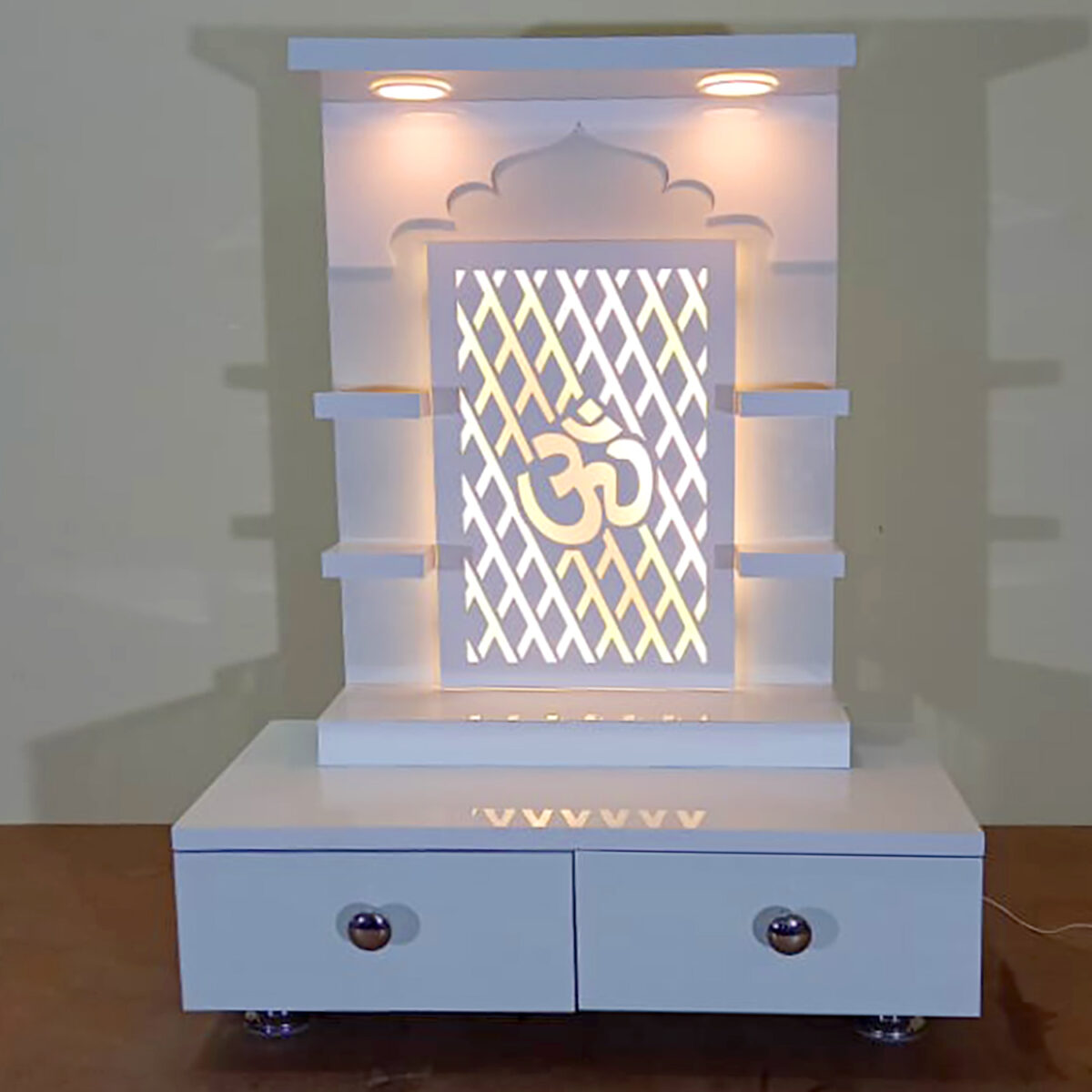 The Temple hub Wooden Temple | White Mandir With LED Light Puja Mandir For Home & Office Decor - Image 3