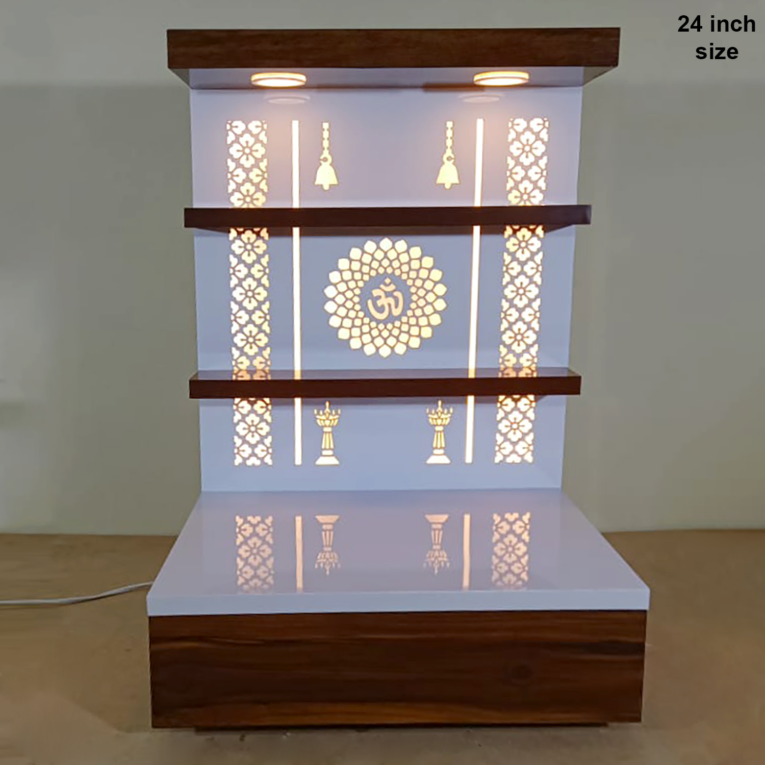 The Temple hub Wooden Temple | White Mandir With LED Light Puja Mandir For Home & Office Decor - Image 2