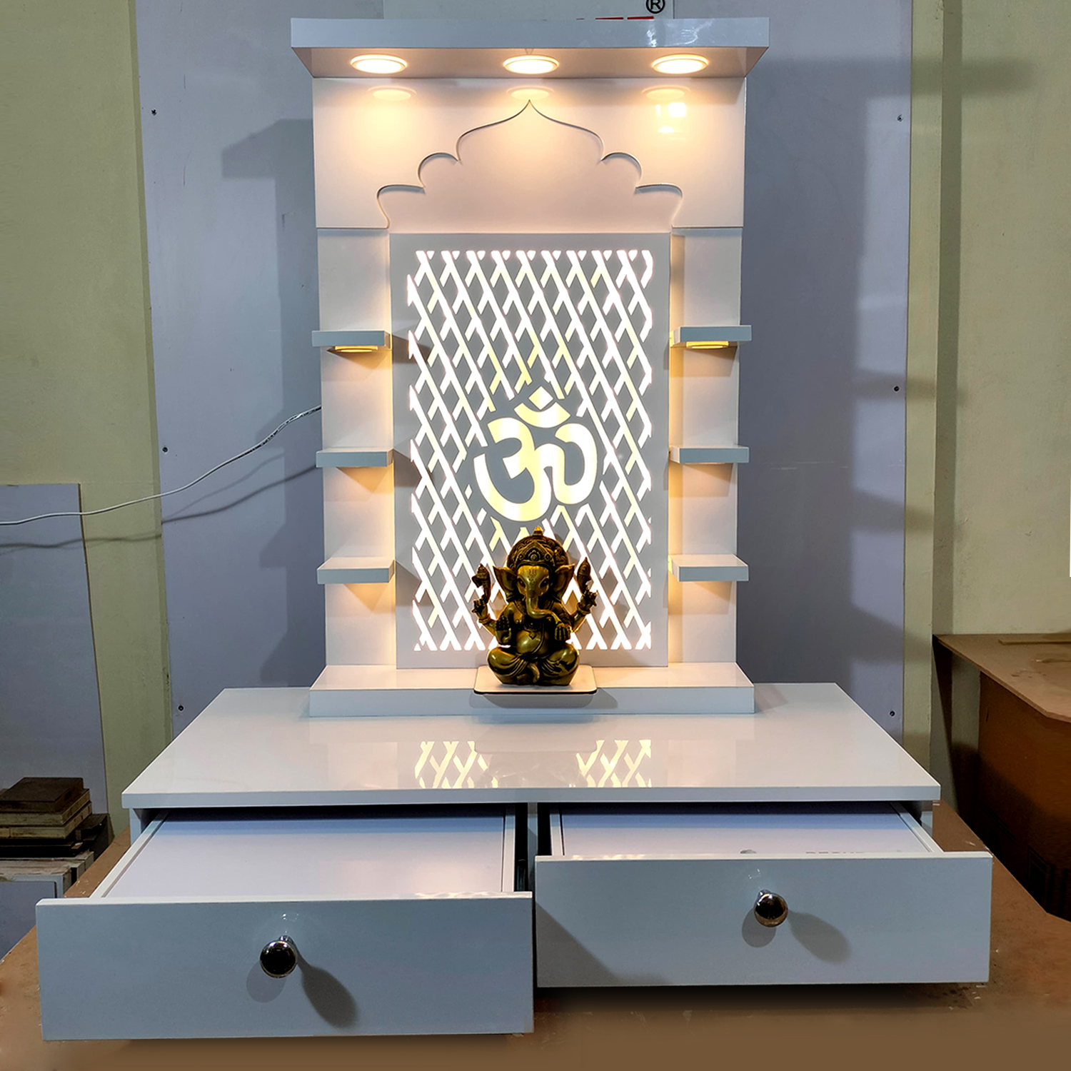 The Temple hub Wooden Temple | White Mandir With LED Light Puja Mandir For Home & Office Decor (Copy) - Image 3