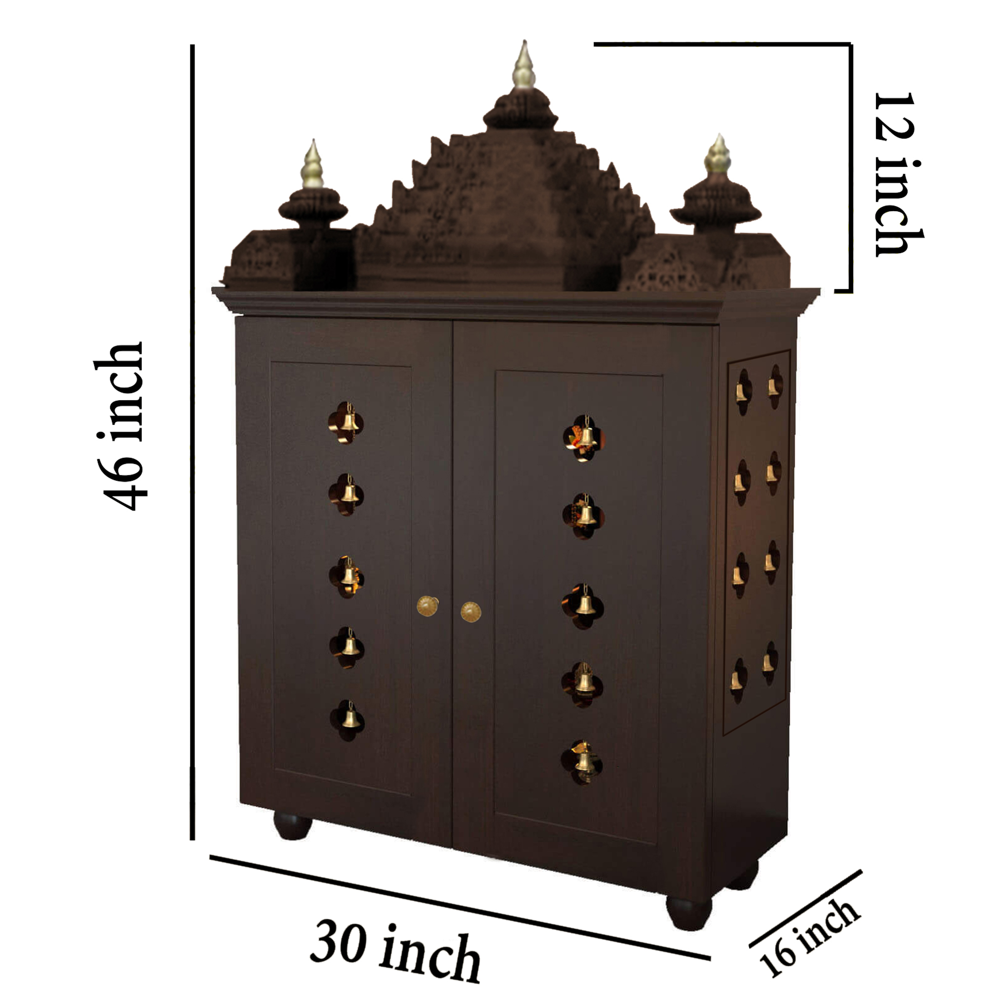 The Temple hub Wooden Temple | Brown Door Mandir With LED Light Puja Mandir For Home & Office Decor - Image 5