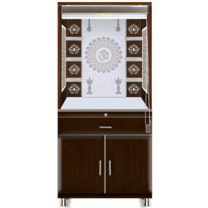 The Temple hub Wooden Temple | Brown Curtain Mandir With LED Light Puja Mandir For Home & Office Decor