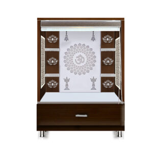 The Temple hub Wooden Temple | Brown Curtain Mandir With LED Light Puja Mandir For Home & Office Decor