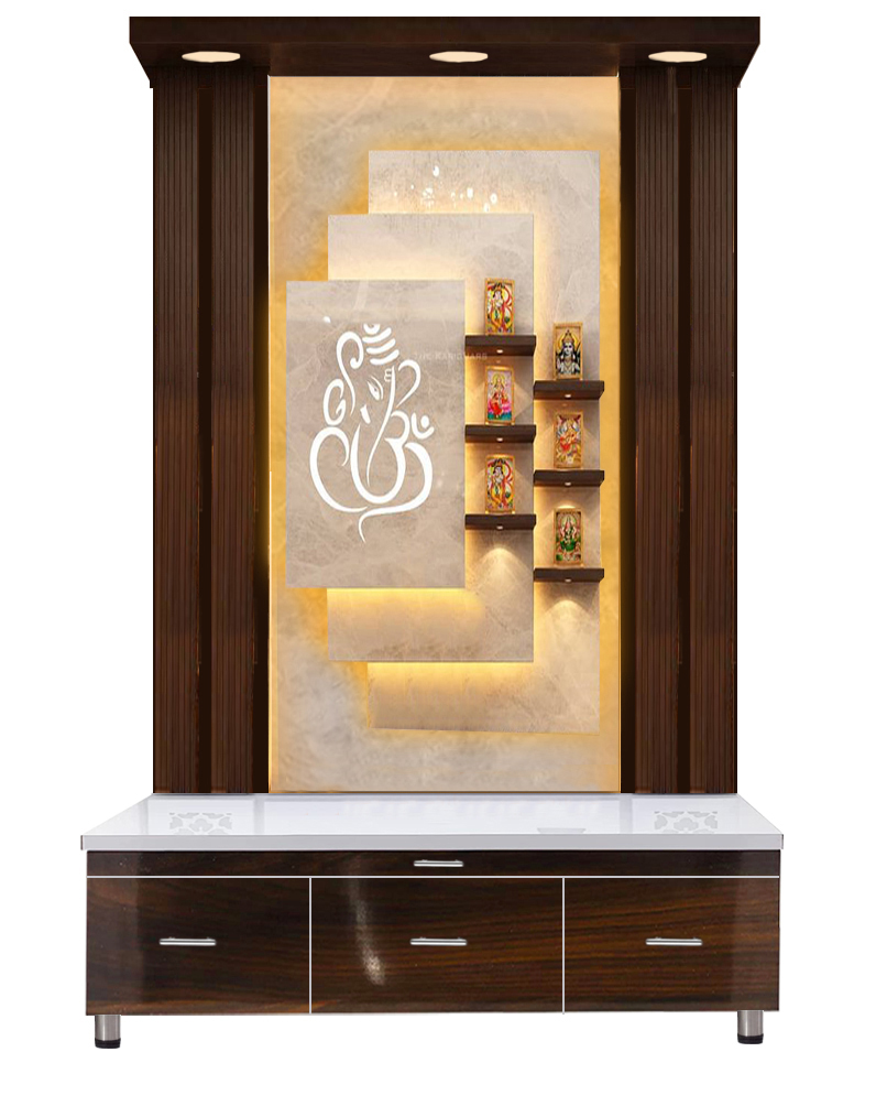 The Temple hub Wooden 3D Frame Temple | White Mandir With LED Light Puja Mandir For Home & Office Decor