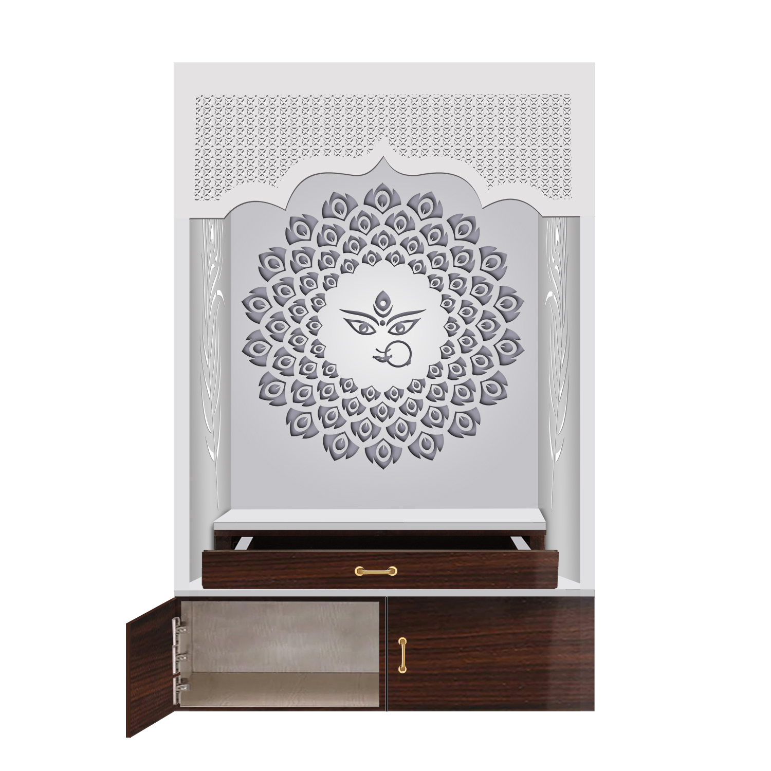 The Temple hub Wooden Temple | White Mandir With LED Light Puja Mandir For Home & Office Decor - Image 3