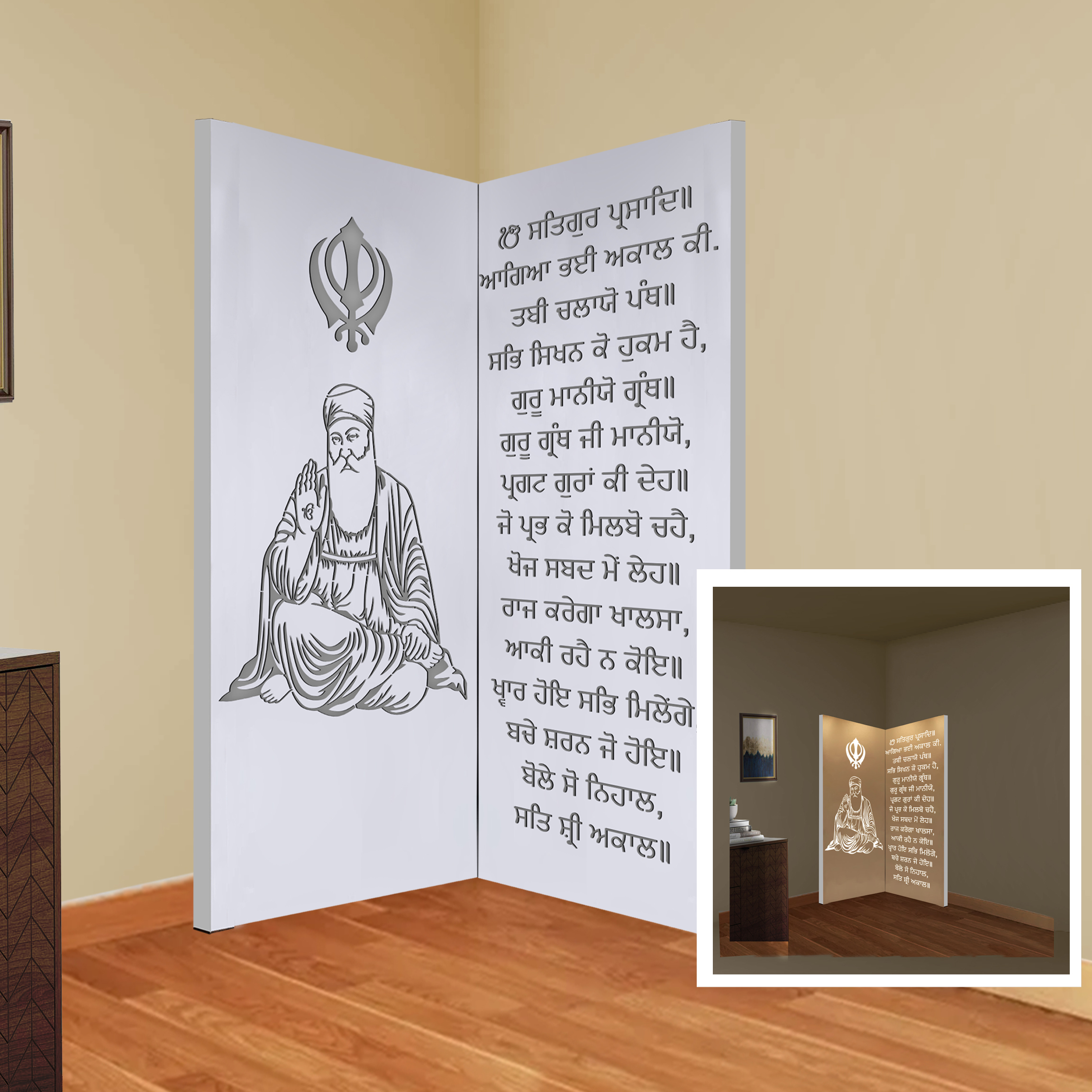 The Temple hub Wooden Temple | White Corner Frame Mandir With LED Light Puja Mandir For Home & Office Decor