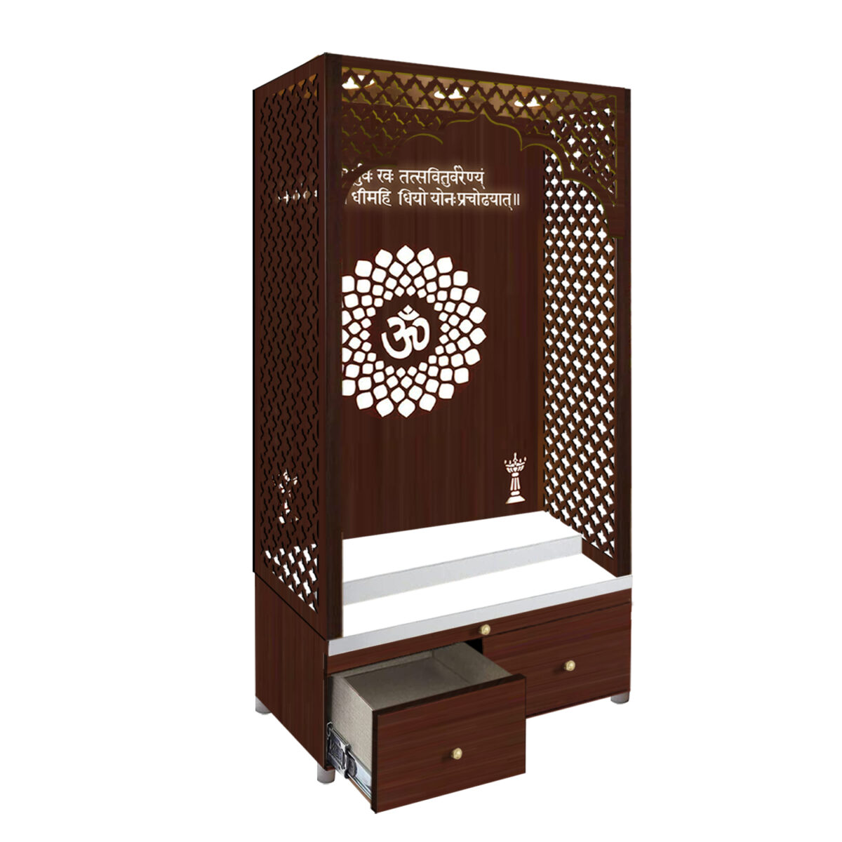 The Temple hub Wooden Temple | Brown Mandir With LED Light Puja Mandir For Home & Office Decor - Image 3