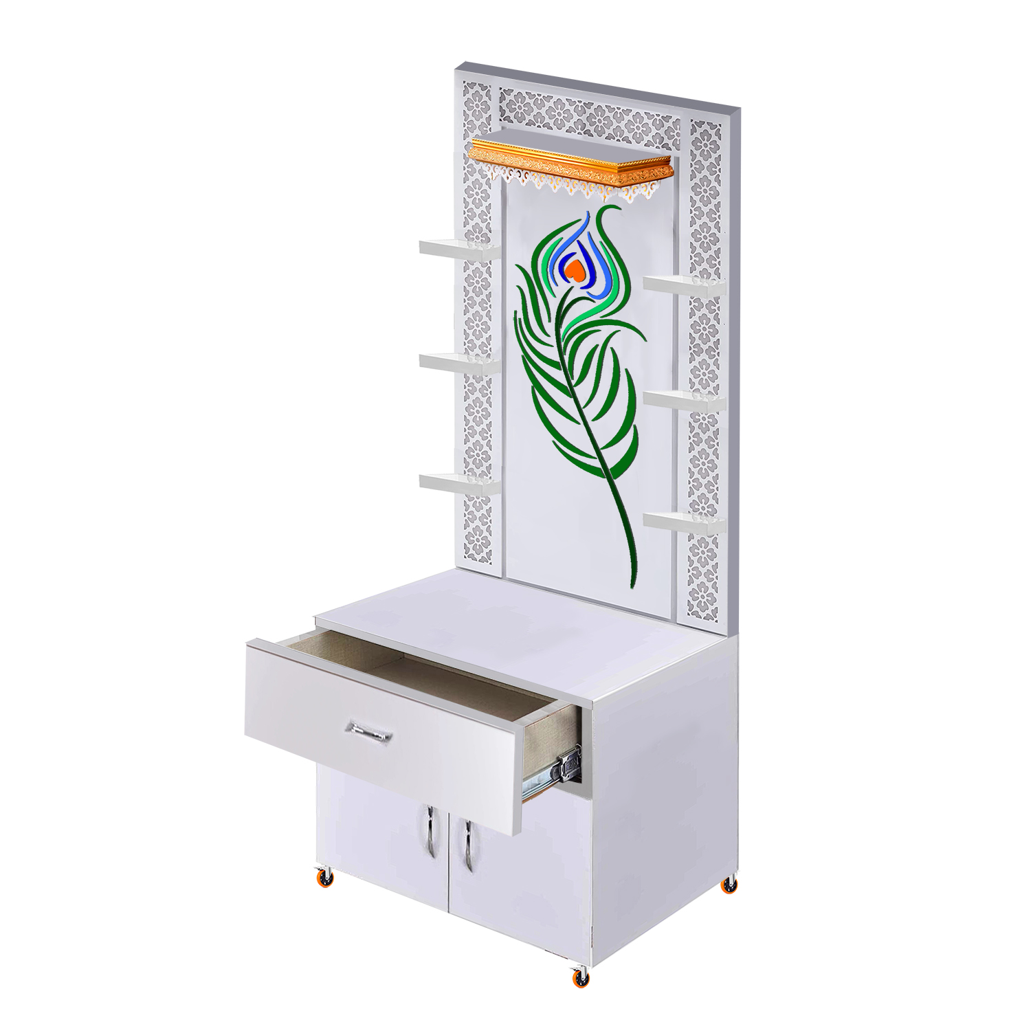 The Temple hub Wooden Temple | White Mandir With LED Light Puja Mandir For Home & Office Decor - Image 2