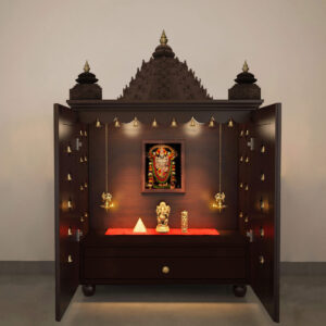 The Temple hub Wooden Temple | Brown Door Mandir With LED Light Puja Mandir For Home & Office Decor