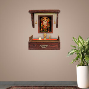 The Temple hub Wooden Temple | Brown Jharoka Mandir With LED Light Puja Mandir For Home & Office Decor