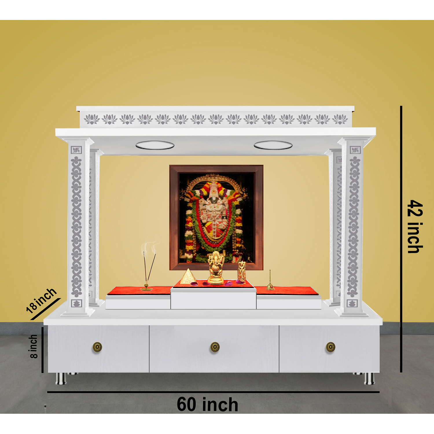 The Temple hub Wooden Temple | White Piller Mandir With LED Light Puja Mandir For Home & Office Decor - Image 5