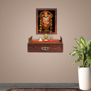 The Temple hub Wooden Temple | Brown Drawer Mandir With LED Light Puja Mandir For Home & Office Decor