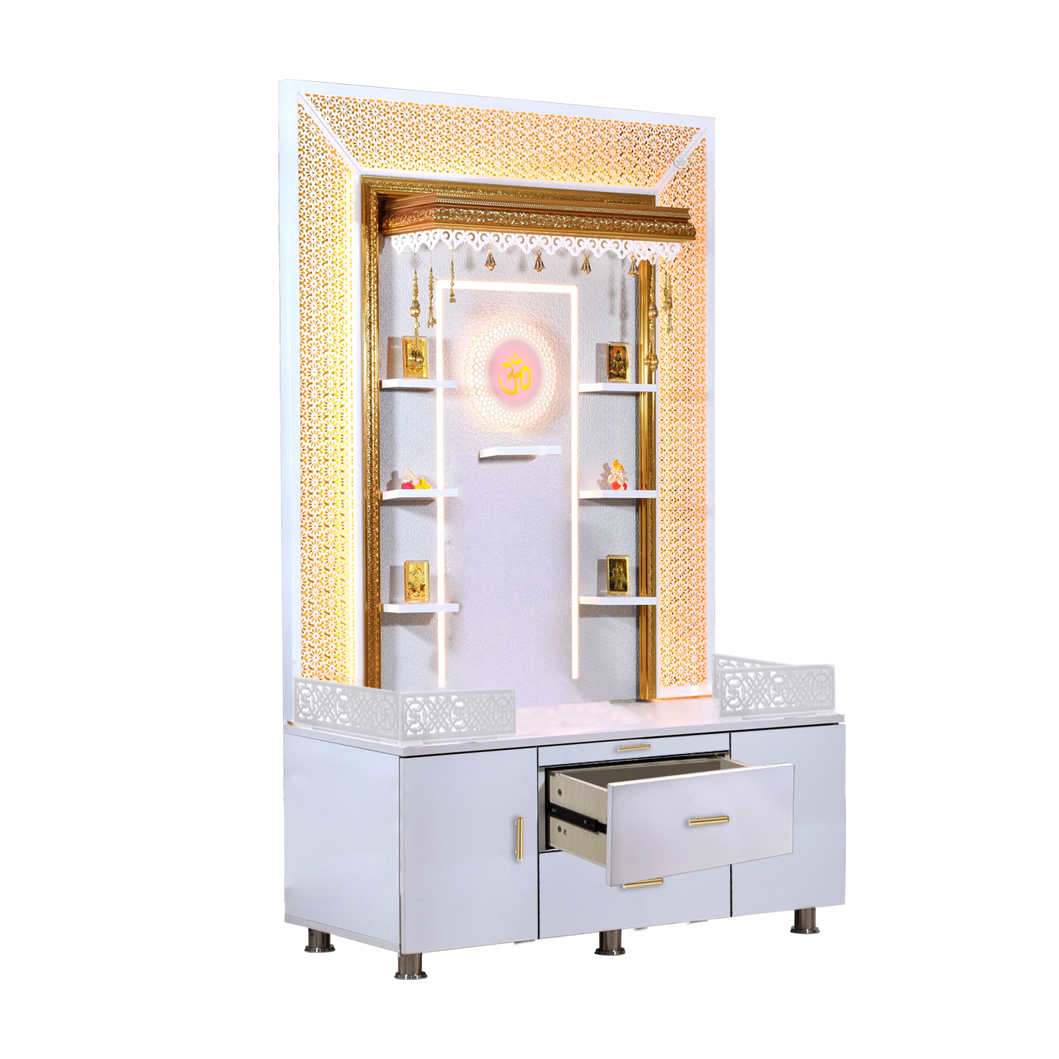 The Temple hub Wooden Temple | White Mandir With LED Light Puja Mandir For Home & Office Decor (Copy) - Image 3