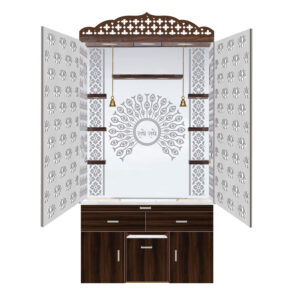 The Temple hub Wooden Temple | Brown Door Mandir With LED Light Puja Mandir For Home & Office Decor