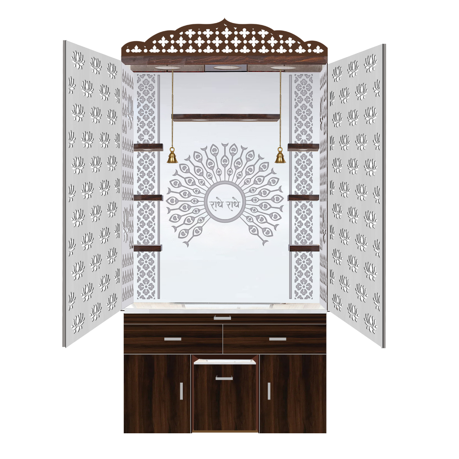 The Temple hub Wooden Temple | Brown Door Mandir With LED Light Puja Mandir For Home & Office Decor