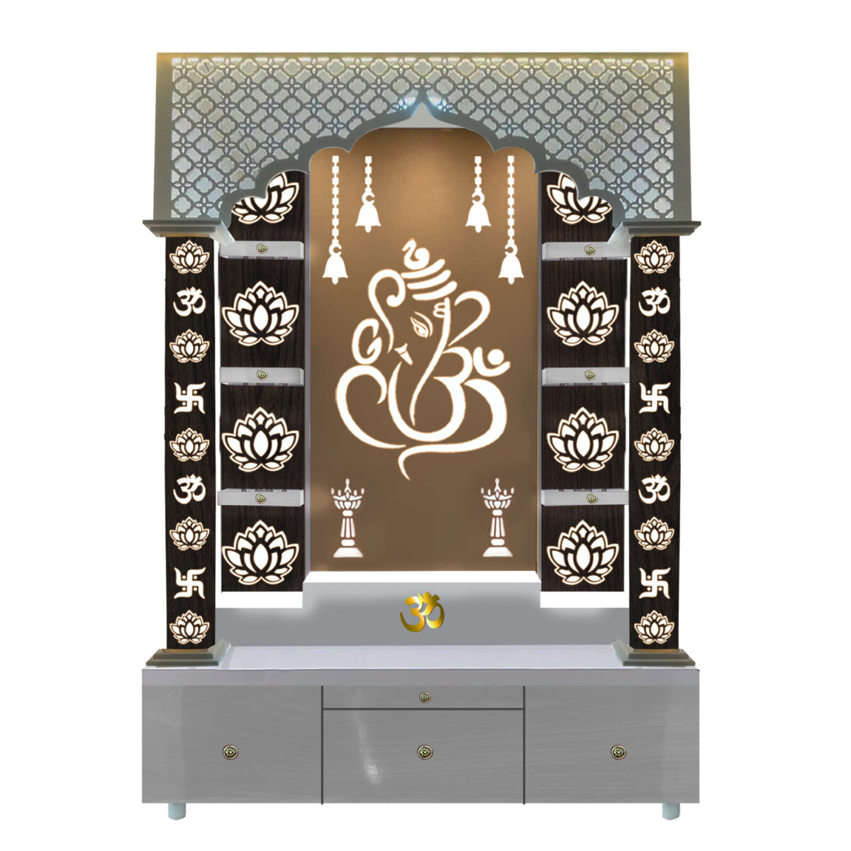 The Temple hub Wooden Temple | Brown Piller Mandir With LED Light Puja Mandir For Home & Office Decor - Image 2