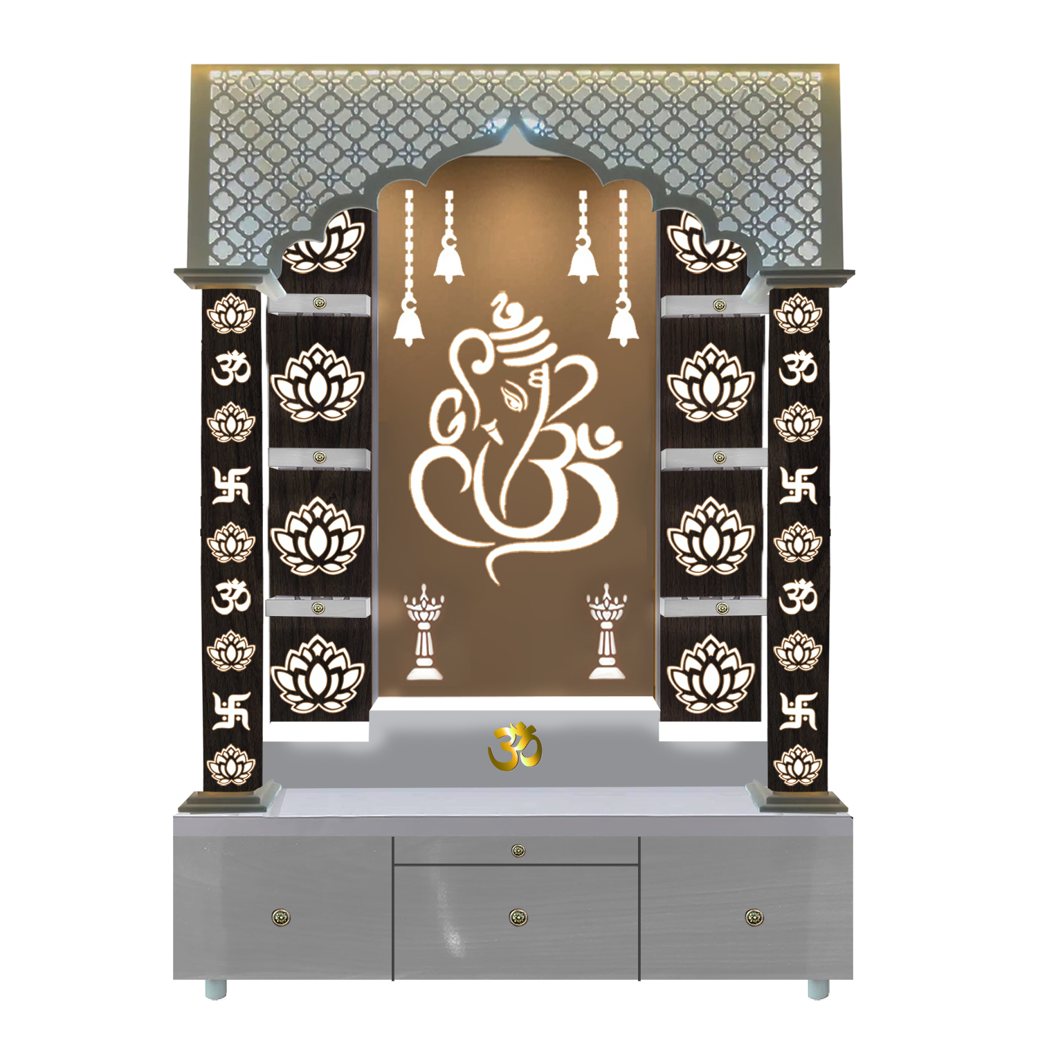 The Temple hub Wooden Temple | Brown Piller Mandir With LED Light Puja Mandir For Home & Office Decor - Image 2