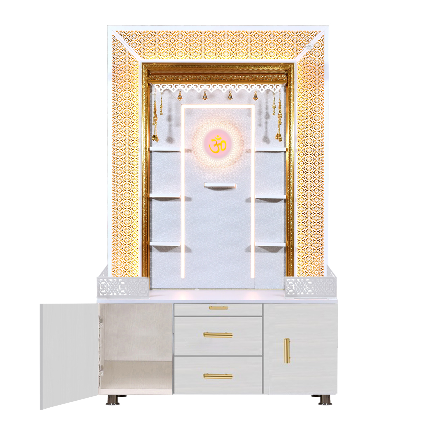 The Temple hub Wooden Temple | White Mandir With LED Light Puja Mandir For Home & Office Decor (Copy) - Image 2