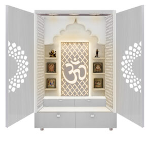 The Temple hub Wooden Temple | White Door Mandir With LED Light Puja Mandir For Home & Office Decor