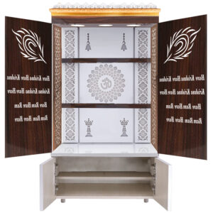 The Temple hub Wooden Temple | Brown Door Mandir With LED Light Puja Mandir For Home & Office Decor