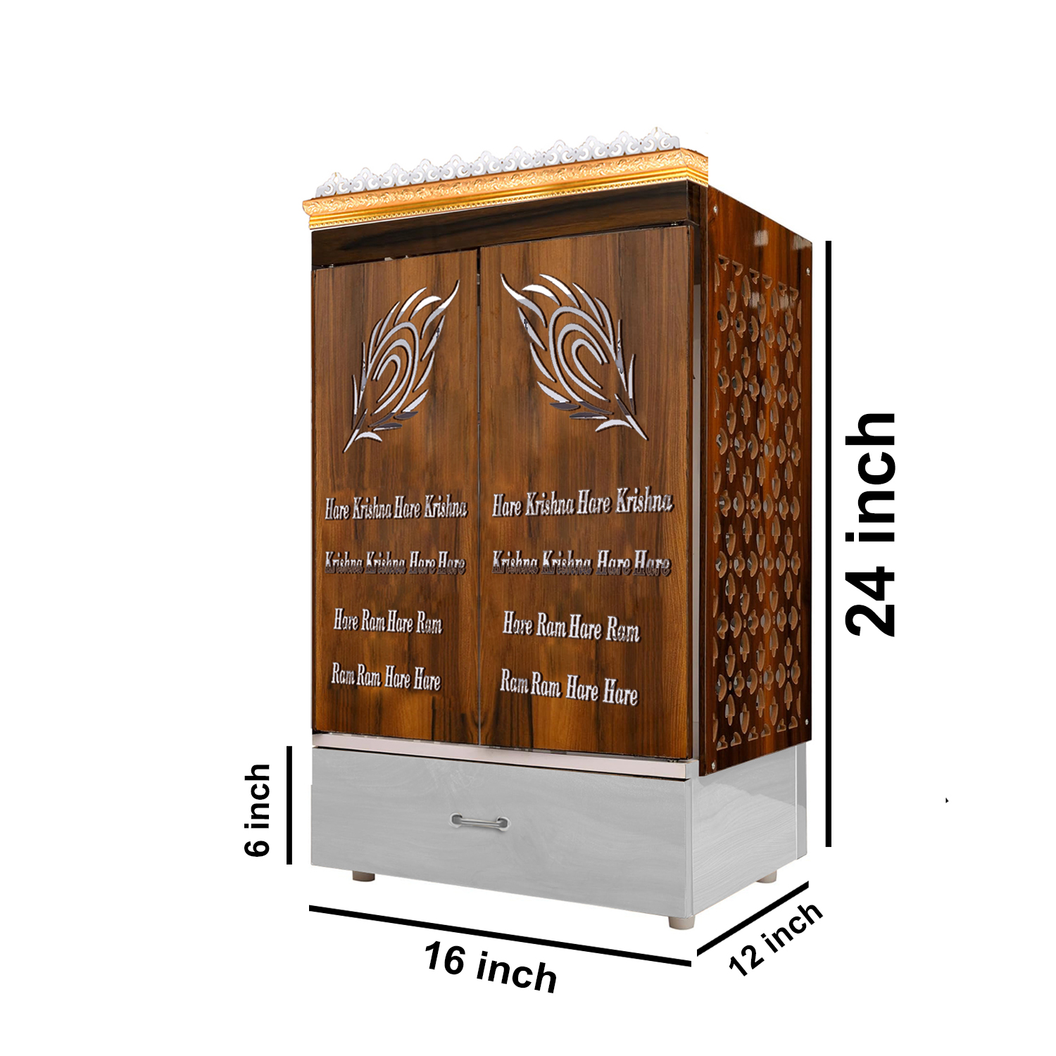 The Temple hub Wooden Temple | Brown Door Mandir With LED Light Puja Mandir For Home & Office Decor - Image 4