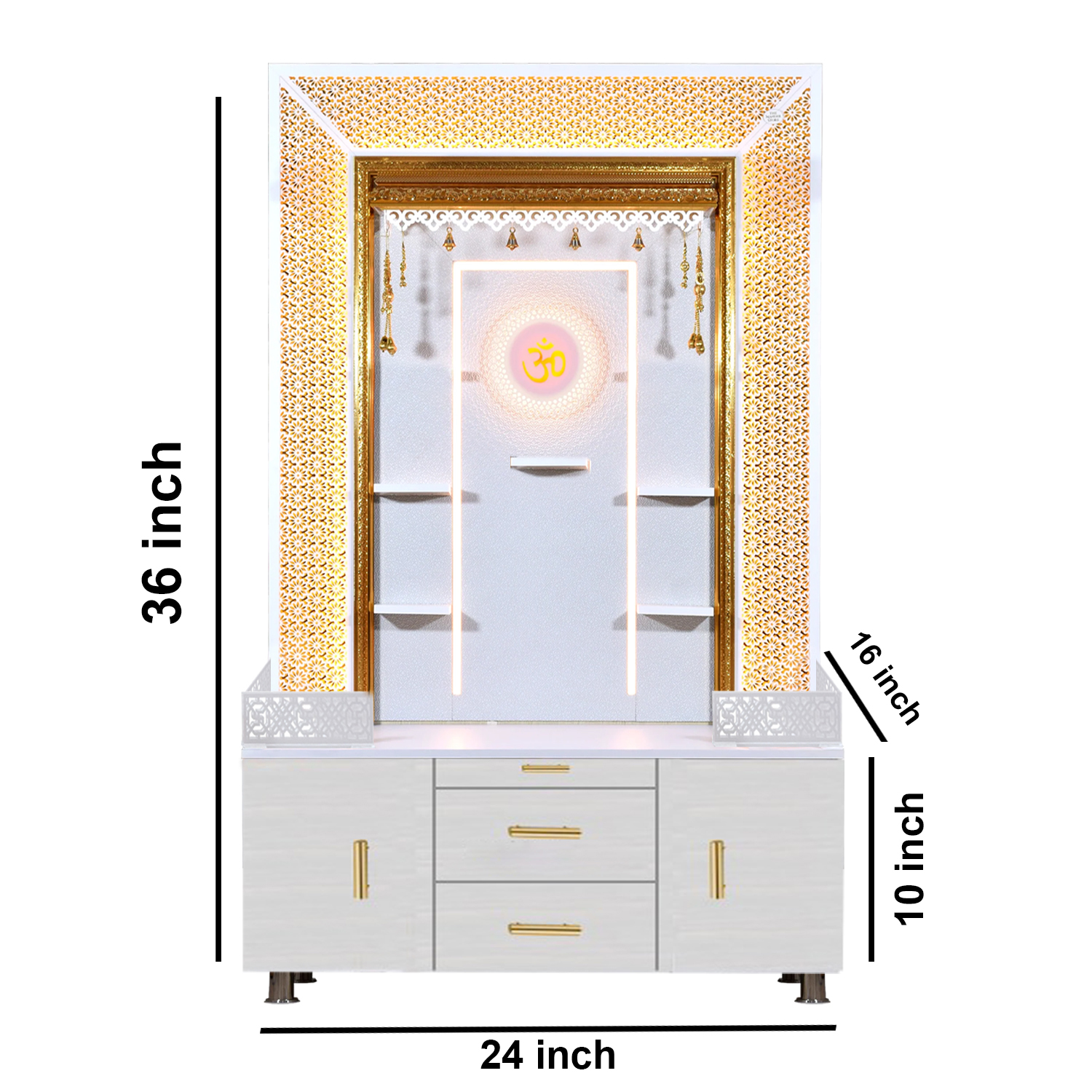 The Temple hub Wooden Temple | White Mandir With LED Light Puja Mandir For Home & Office Decor (Copy) - Image 4