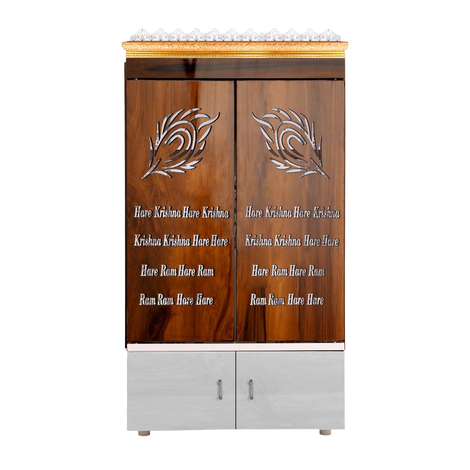 The Temple hub Wooden Temple | Brown Door Mandir With LED Light Puja Mandir For Home & Office Decor - Image 7
